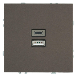 Розетка 2-местная USB + Type C (механизм), Stekker, 250В, 20W Эмили, RST10-5115-09, антрацит, soft touch 49931