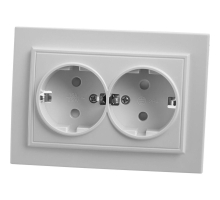 Розетка 2-местная с/з Stekker, PST16-9014-01, 250В, 16А с защитной шторкой Эрна, белый 39054