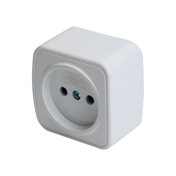 Розетка накладная 1-местная б/з Stekker, PST10-501-20, пластик АВS, 250В, 16А, IP20 Basic, белый 50074