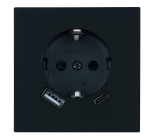 Розетка 1-местная з/ш с/з 16А + USB + Type C (механизм), Stekker, 250В, 20W Мия, RST16-3119-05, черный бархат 50452