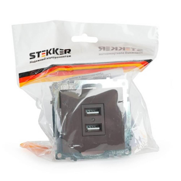 Розетка двухместная USB Stekker Катрин шоколад GLS10-7115-04 49027