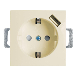 Розетка 1-местная с/з (механизм), Stekker, PST16-9111-02, 250В, 16А с защитной шторкой и с USB серия Эрна, слоновая кость 39329