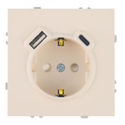 Розетка 1-местная з/ш с/з 16А + USB + Type C (механизм), Stekker, 250В, 20W Эмили, RST16-5119-08, кашемир, soft touch 50360