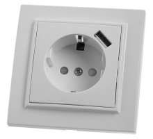 Розетка 1-местная с/з Stekker, PST16-9011-01, 250В, 16А с защитной шторкой и с USB Эрна, белый 39051