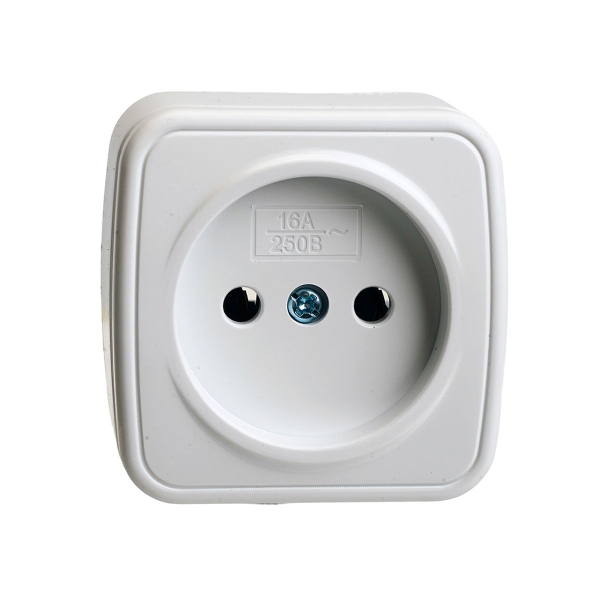 Розетка накладная 1-местная б/з Stekker, PST10-501-20, пластик АВS, 250В, 16А, IP20 Basic, белый 50074