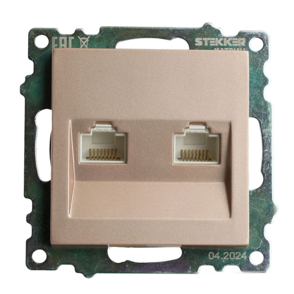 Розетка компьютерная 2-местная RJ-45 (механизм) Stekker GLS00-7109-02 Катрин, шампань 50004