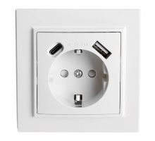 Розетка 1-местная Stekker, PST16-9016-01, 250В, 2.1А с USB+ type C Эрна, белый 50076