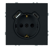 Розетка 1-местная з/ш с/з 16А + USB + Type C (механизм), Stekker, 250В, 20W Эмили, черный уголь, soft-touch, RST16-5119-05 50218