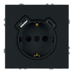 Розетка 1-местная з/ш с/з 16А + USB + Type C (механизм), Stekker, 250В, 20W Эмили, черный уголь, soft-touch, RST16-5119-05 50218