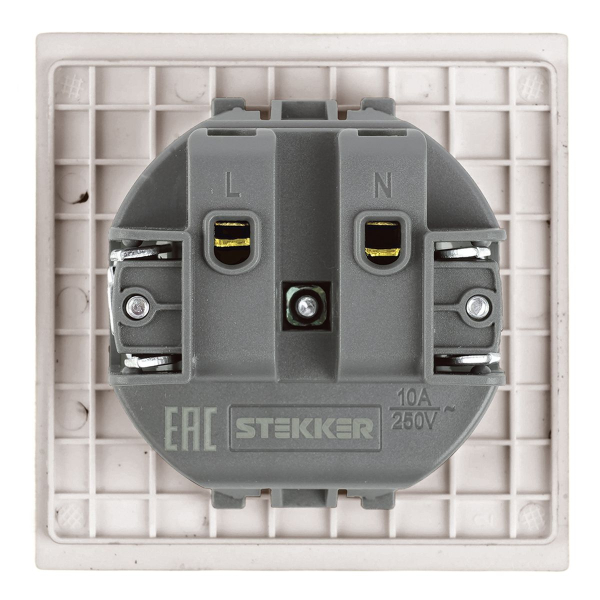 Розетка 1-местная с защитной шторкой (механизм), Stekker, б/з, 250В, 16А Мия, RST16-3109-08, пудровый жемчуг 50483