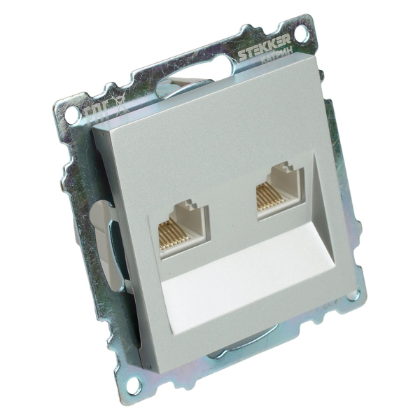 Розетка компьютерная 2-местная RJ-45 (механизм) Stekker GLS00-7109-03 Катрин, серебро 50005