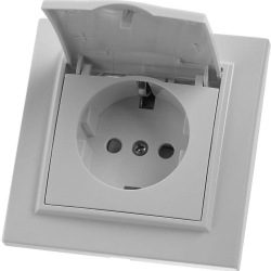 Розетка 1-местная с/з с крышкой Stekker, PST16-9012-01, 250В, 16А с защитной шторкой Эрна, белый 39052