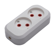 Розетка (колодка) переносная разборная 2-местная б/з Stekker, PST10-200-20, 250В, 10A, IP20 белый 39007