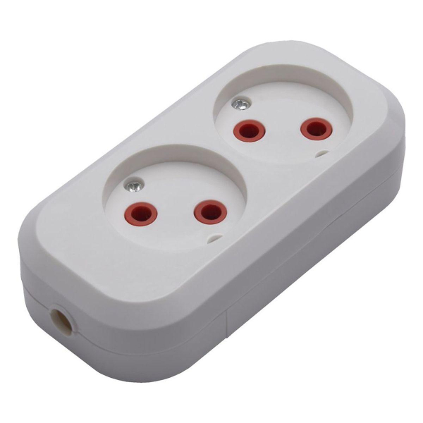 Розетка (колодка) переносная разборная 2-местная б/з Stekker, PST10-200-20, 250В, 10A, IP20 белый 39007