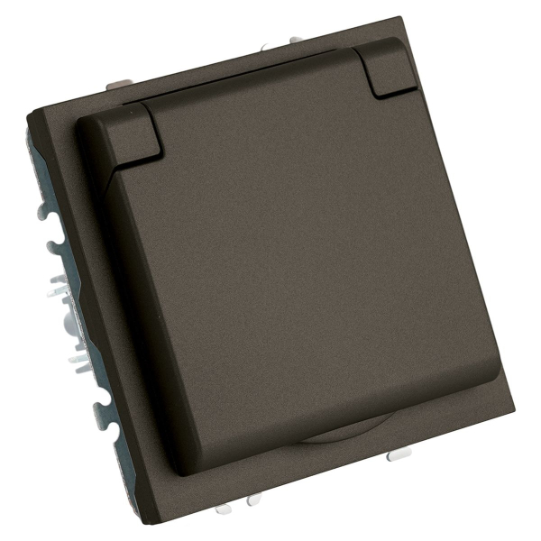 Розетка 1-местная с крышкой с защ. штор, Stekker, с/з, IP42, 250В, 16А Эмили, RST16-5112-09, антрацит, soft touch 49933