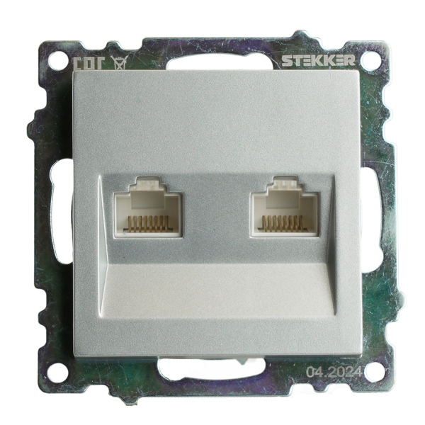 Розетка компьютерная 2-местная RJ-45 (механизм) Stekker GLS00-7109-03 Катрин, серебро 50005