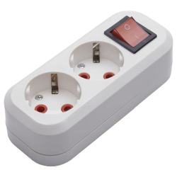 Розетка (колодка) переносная разборная 2-местная с/з Stekker, PST16-211-20, с выключателем, 250В, 16A, IP20, белый 39013