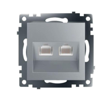 Розетка компьютерная 2-местная RJ-45 (механизм) Stekker GLS00-7109-03 Катрин, серебро 50005