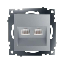 Розетка компьютерная 2-местная RJ-45 (механизм) Stekker GLS00-7109-03 Катрин, серебро 50005