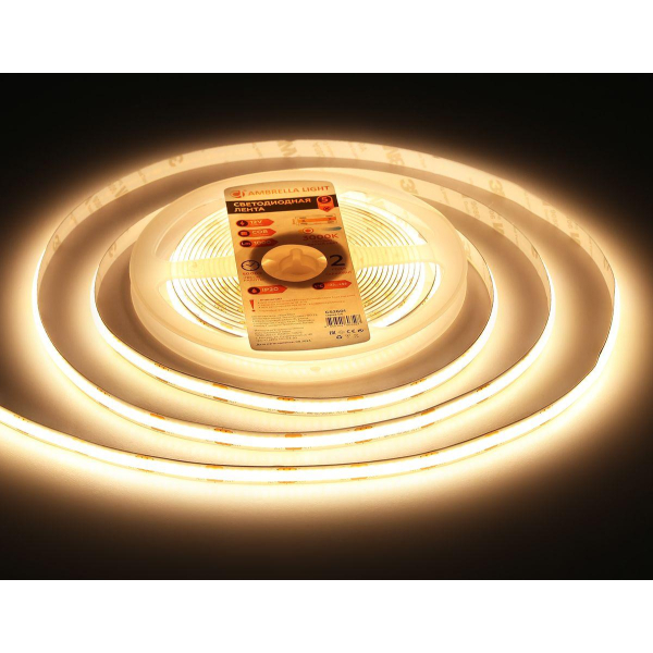 Светодиодная лента Ambrella Light 10W/m 320LED/m COB теплый белый 5M GS2601 Светодиодная лента Ambrella Light 10W/m 320LED/m COB теплый белый 5M GS2601