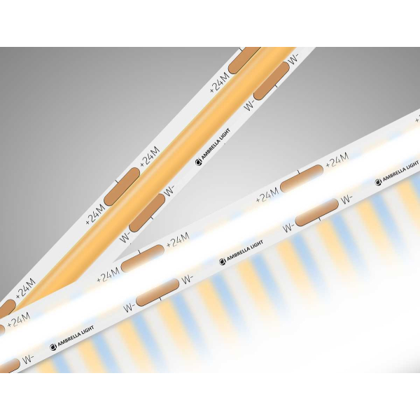 Светодиодная лента Ambrella Light GS4901 COB 608Led/ 12W m/ 24V IP20 CCT 3000-6500K/ 5m*8mm*2.2mm (3 конт.) GS4901
