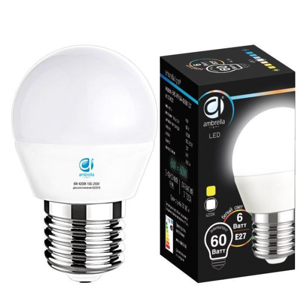Лампа светодиодная Ambrella light E27 6W 4200K белая 204027 Лампа светодиодная Ambrella light E27 6W 4200K белая 204027