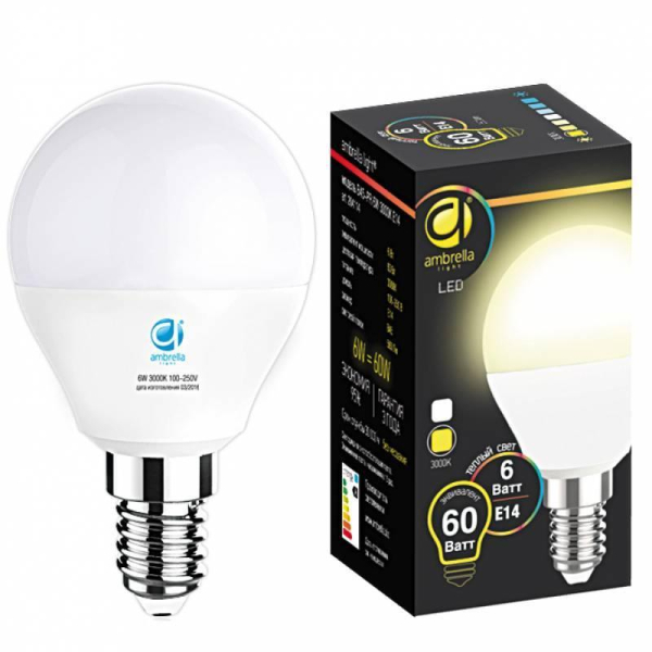 Лампа светодиодная Ambrella light E14 6W 3000K белая 204114 Лампа светодиодная Ambrella light E14 6W 3000K белая 204114