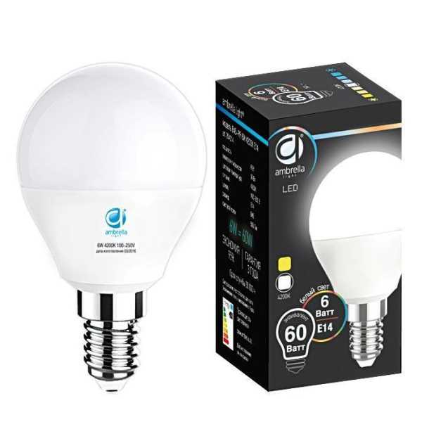 Лампа светодиодная Ambrella light E14 6W 4200K белая 204014 Лампа светодиодная Ambrella light E14 6W 4200K белая 204014