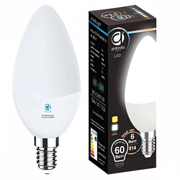 Лампа светодиодная Ambrella light E14 6W 4200K белая 206014 Лампа светодиодная Ambrella light E14 6W 4200K белая 206014