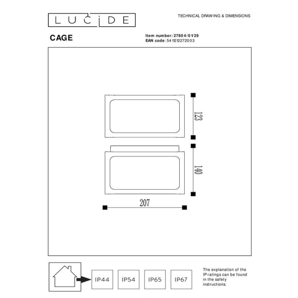 Уличный настенный светильник Lucide Cage 27804/01/29