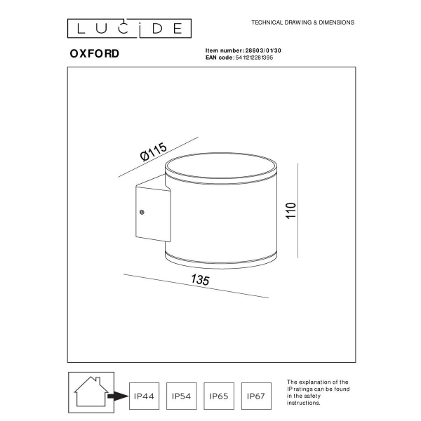 Уличный настенный светильник Lucide Oxford 28803/01/30 Уличный настенный светильник Lucide Oxford 28803/01/30