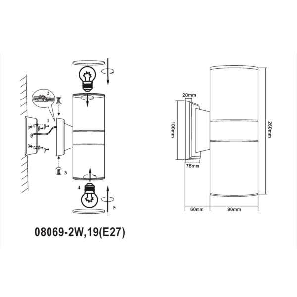Настенный светильник уличный Kink Light Лоди 08069-2W,19(E27)