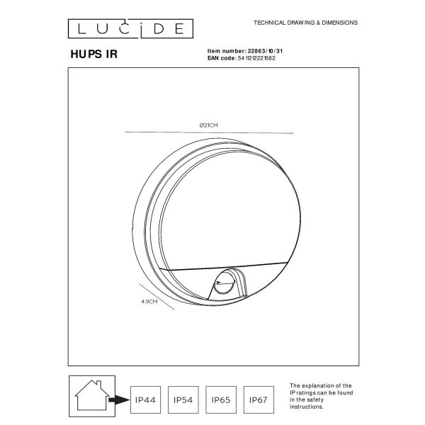 Уличный настенный светодиодный светильник Lucide Hups Ir 22863/10/31