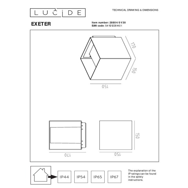Уличный настенный светильник Lucide Exeter 28804/01/30 Уличный настенный светильник Lucide Exeter 28804/01/30