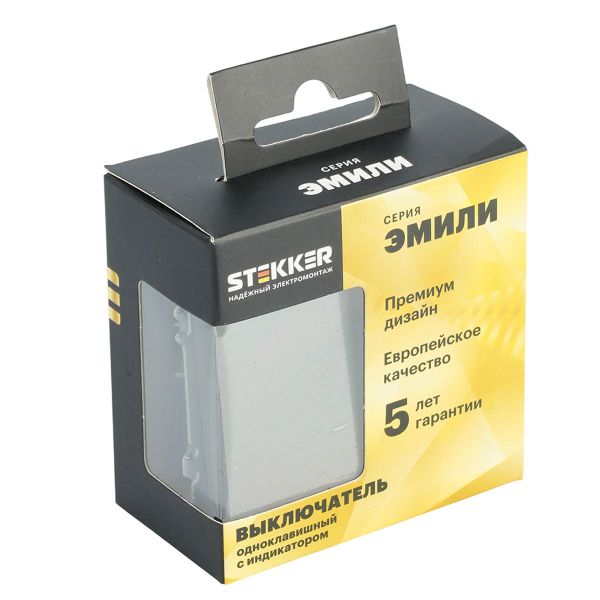 Выключатель 1-клавишный c индикатором (механизм), Stekker, 250В, 10А Эмили, RSW10-5101-09, антрацит, soft touch 49915