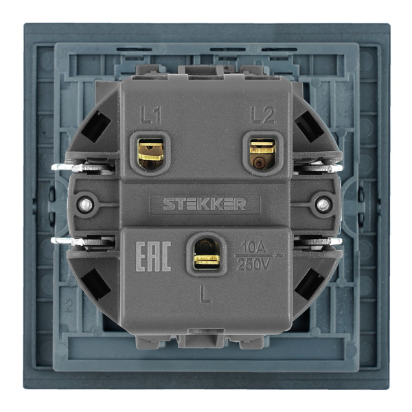 Выключатель 2-клавишный (механизм), Stekker, 250В, 10А Мия, RSW10-3104-05, черный бархат 50443