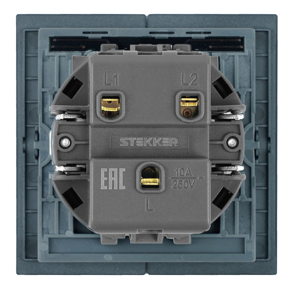 Выключатель 2-клавишный c индикатором (механизм), Stekker, 250В, 10А Мия, RSW10-3102-05, черный бархат 50446