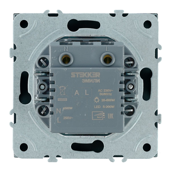 Выключатель диммирующий (механизм), Stekker, 250В, 500W Эмили, RSW10-5106-05, черный уголь, soft touch 49842