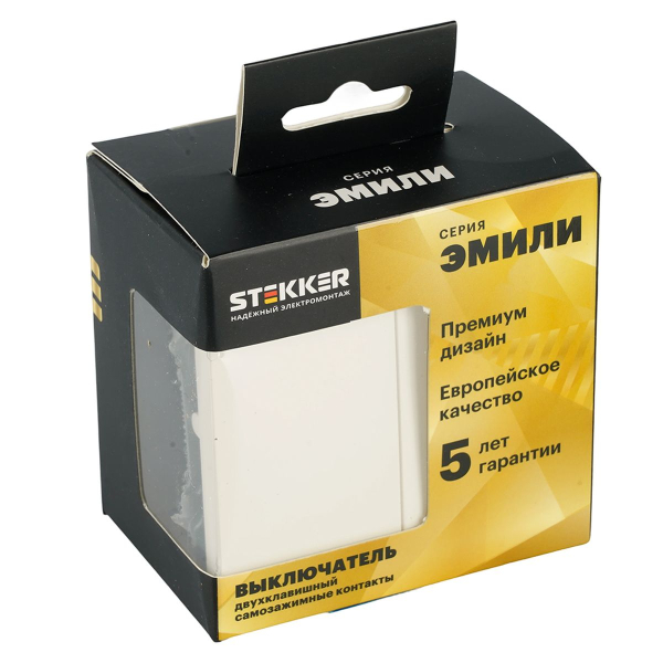Выключатель 2-клавишный (механизм), СЗК, Stekker, 250В, 10А Эмили, RSW10-5104-01ZK, белый фарфор, soft touch 50231