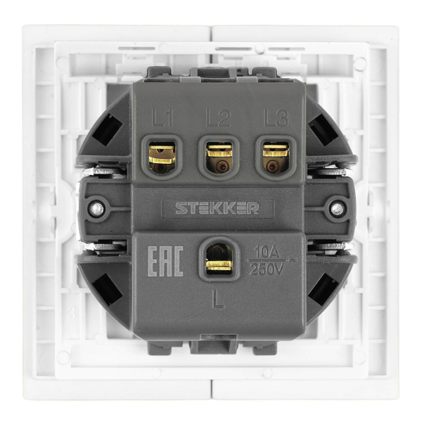 Выключатель 3-клавишный (механизм), Stekker, 250В, 10А Мия, RSW10-3108-01, белая магнолия 50430