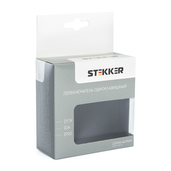 Переключатель 1-клавишный Stekker GLS10-7005-05, 250В, 10А Катрин, черный 39507