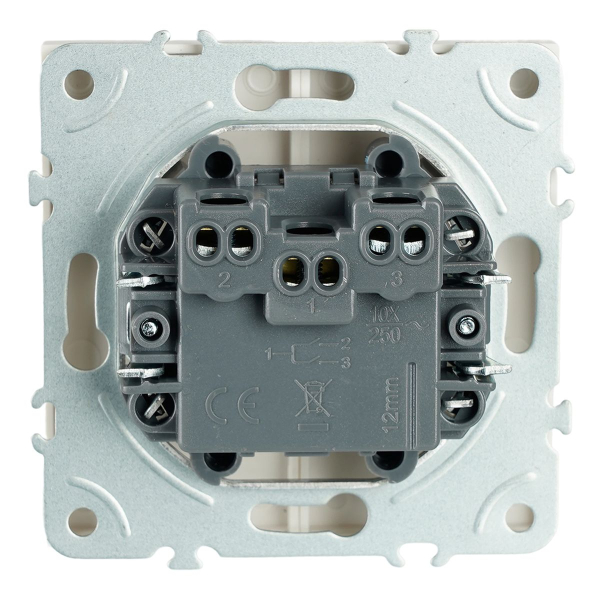 Выключатель 2-клавишный самовозвратный (механизм), Stekker. 250В, 10А Эмили, RSW10-5113-01, белый фарфор, soft touch 50325