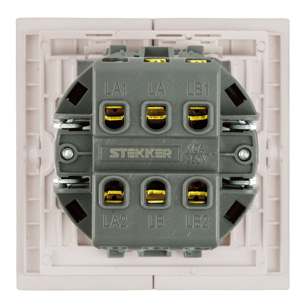 Переключатель 2-клавишный (механизм), Stekker, 250В, 10А Мия, RSW10-3107-08, пудровый жемчуг 50478