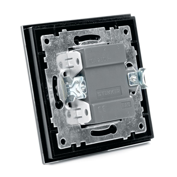 Выключатель 1-клавишный c индикатором Stekker GLS10-7001-05, 250В, 10А Катрин, черный 39503