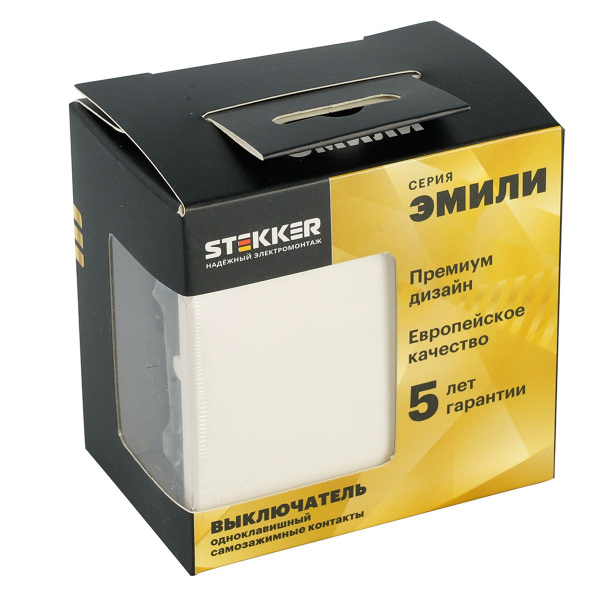 Выключатель 1-клавишный (механизм), СЗК, Stekker, 250В, 10А Эмили, RSW10-5103-01ZK, белый фарфор, soft touch 50230