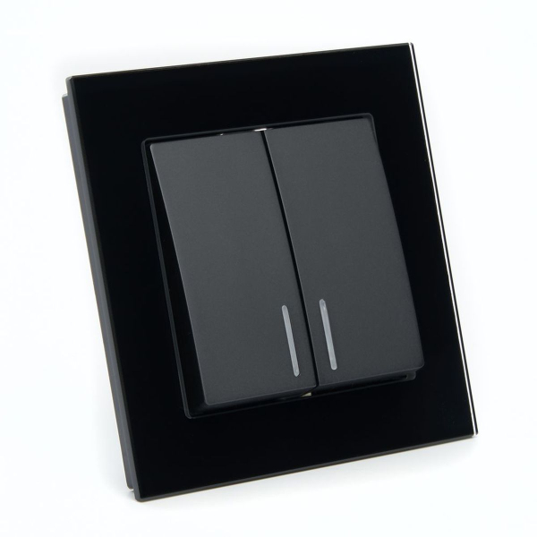 Выключатель 2-клавишный c индикатором Stekker GLS10-7002-05, 250В, 10А Катрин, черный 39504