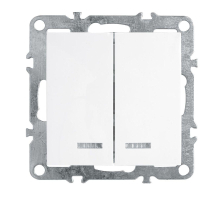 Выключатель 2-клавишный с индикатором (механизм), Stekker, PSW10-9102-01, 250В, 10А Эрна, белый 39310