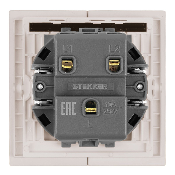 Выключатель 2-клавишный c индикатором (механизм), Stekker, 250В, 10А Мия, RSW10-3102-10, пудровый жемчуг 50476